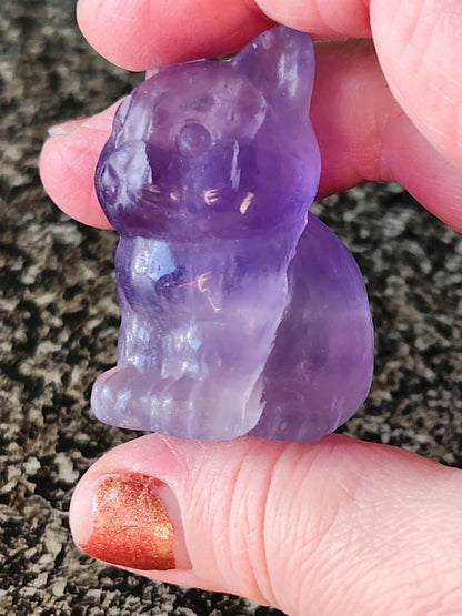 Light Purple Fluorite Carved Sitting Cat