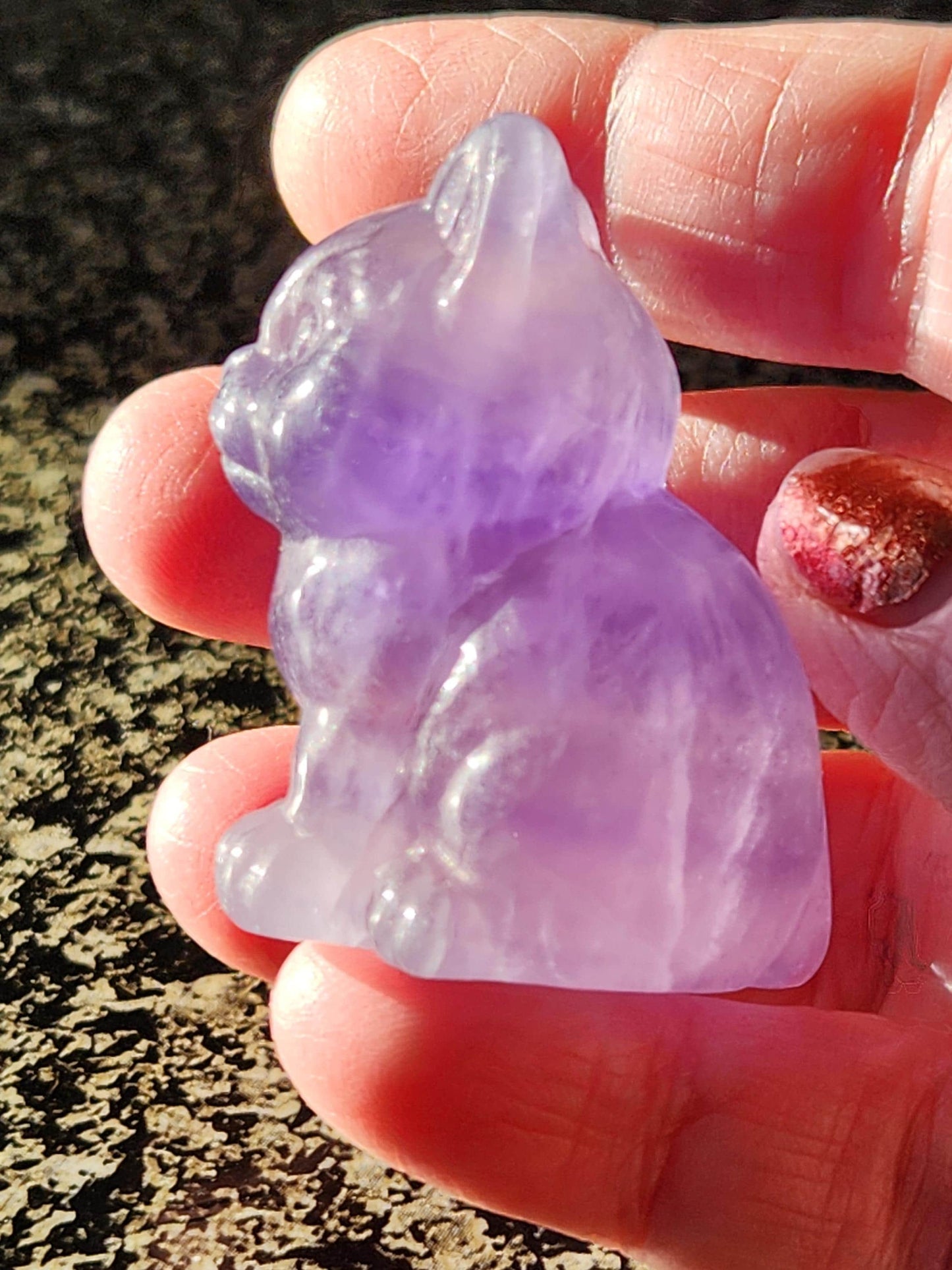 Light Purple Fluorite Carved Sitting Cat
