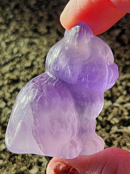 Light Purple Fluorite Carved Sitting Cat