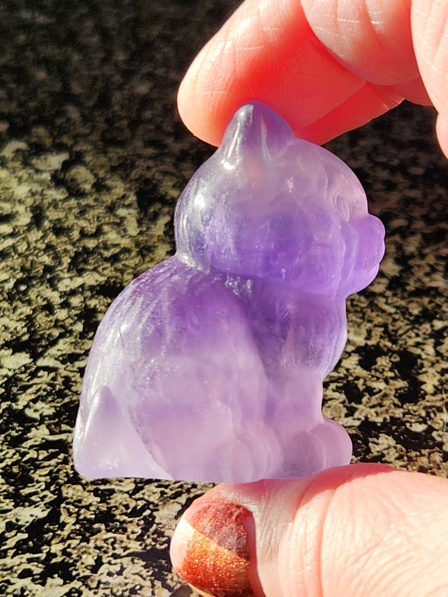 Light Purple Fluorite Carved Sitting Cat