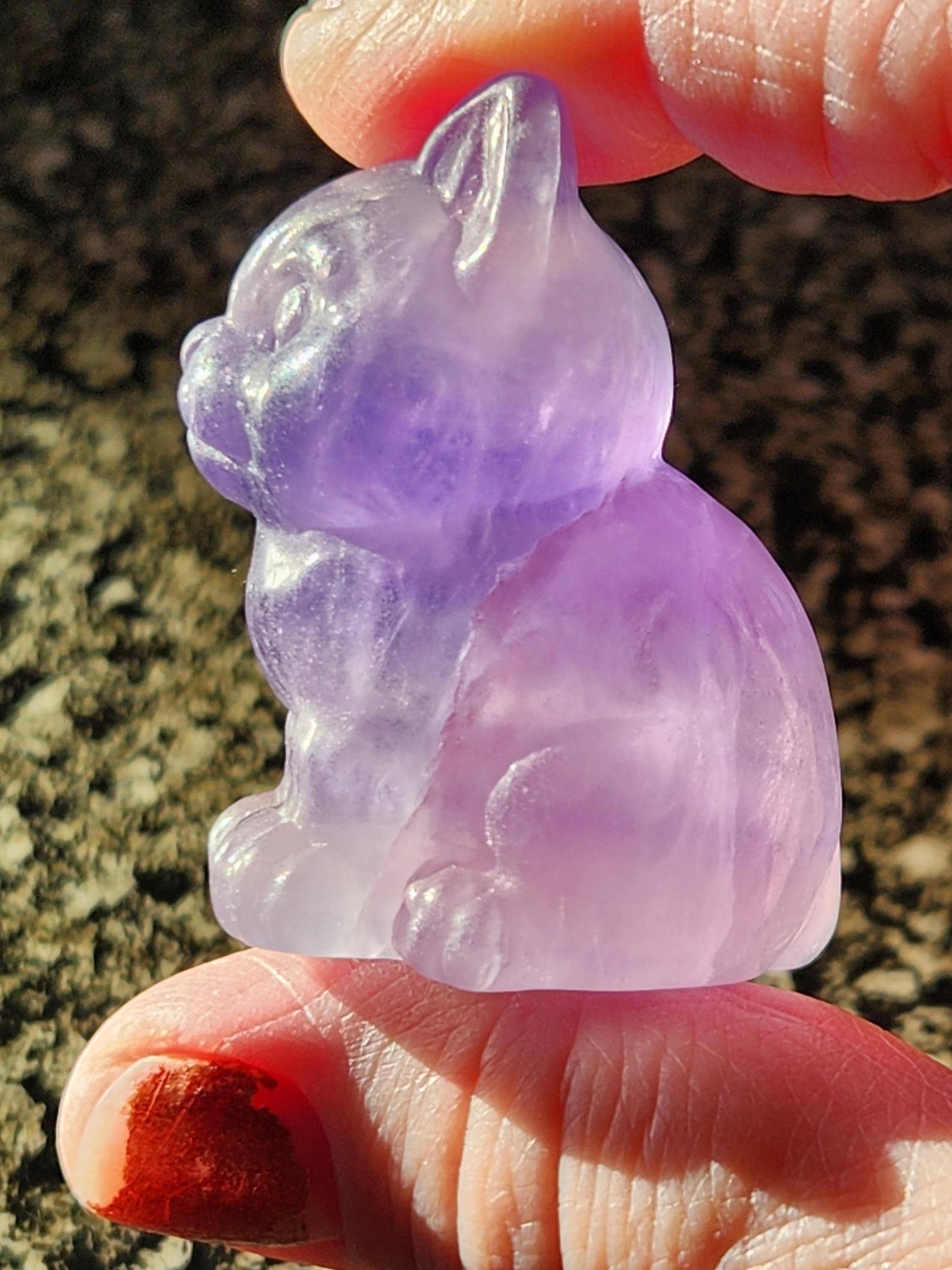 Light Purple Fluorite Carved Sitting Cat
