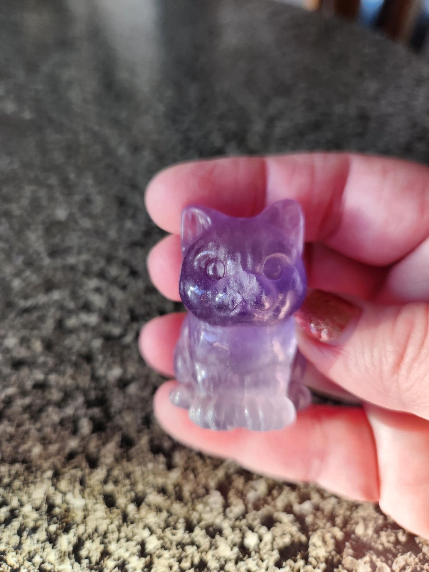 Light Purple Fluorite Carved Sitting Cat