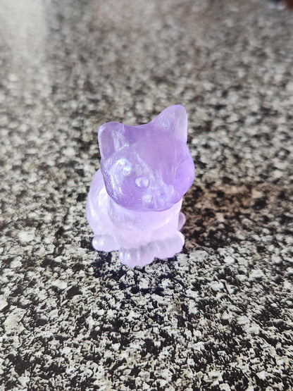 Light Purple Fluorite Carved Sitting Cat