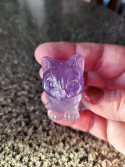 Light Purple Fluorite Carved Sitting Cat