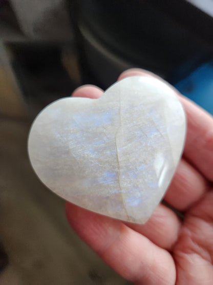 Moonstone Crystal Heart with Blue Flash