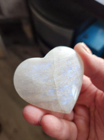 Moonstone Crystal Heart with Blue Flash