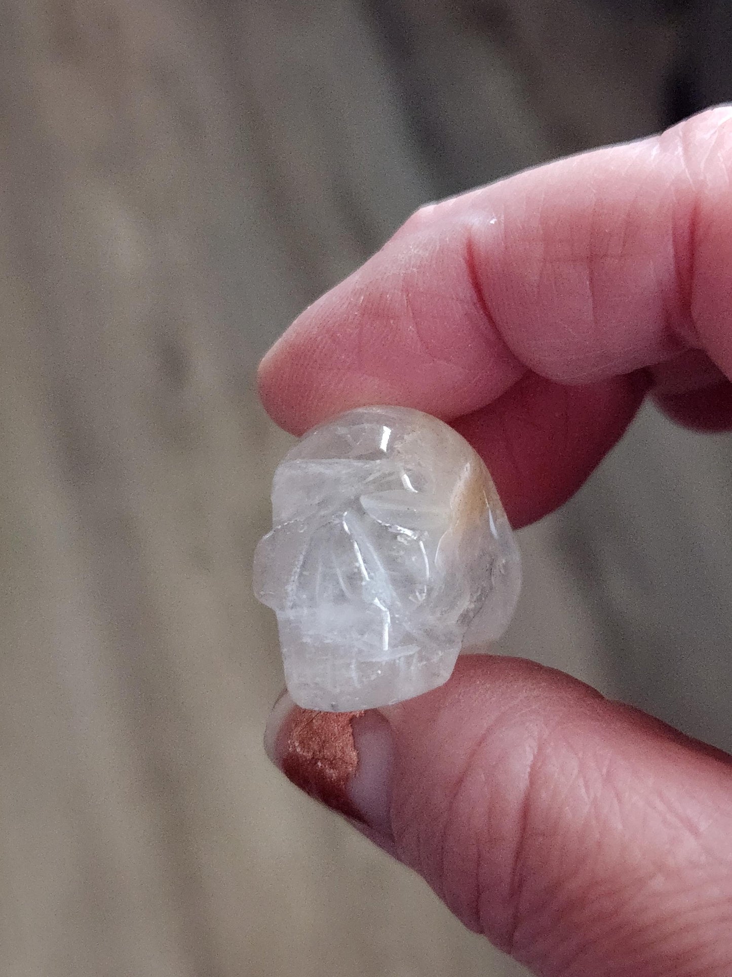 AAA Clear Quartz with Golden Healer Crystal Mini Skull - Natural Brazilian Stone