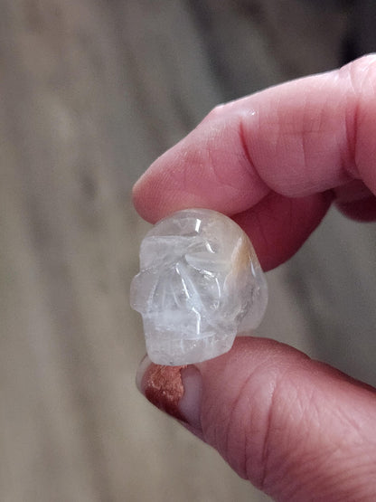 AAA Clear Quartz with Golden Healer Crystal Mini Skull - Natural Brazilian Stone