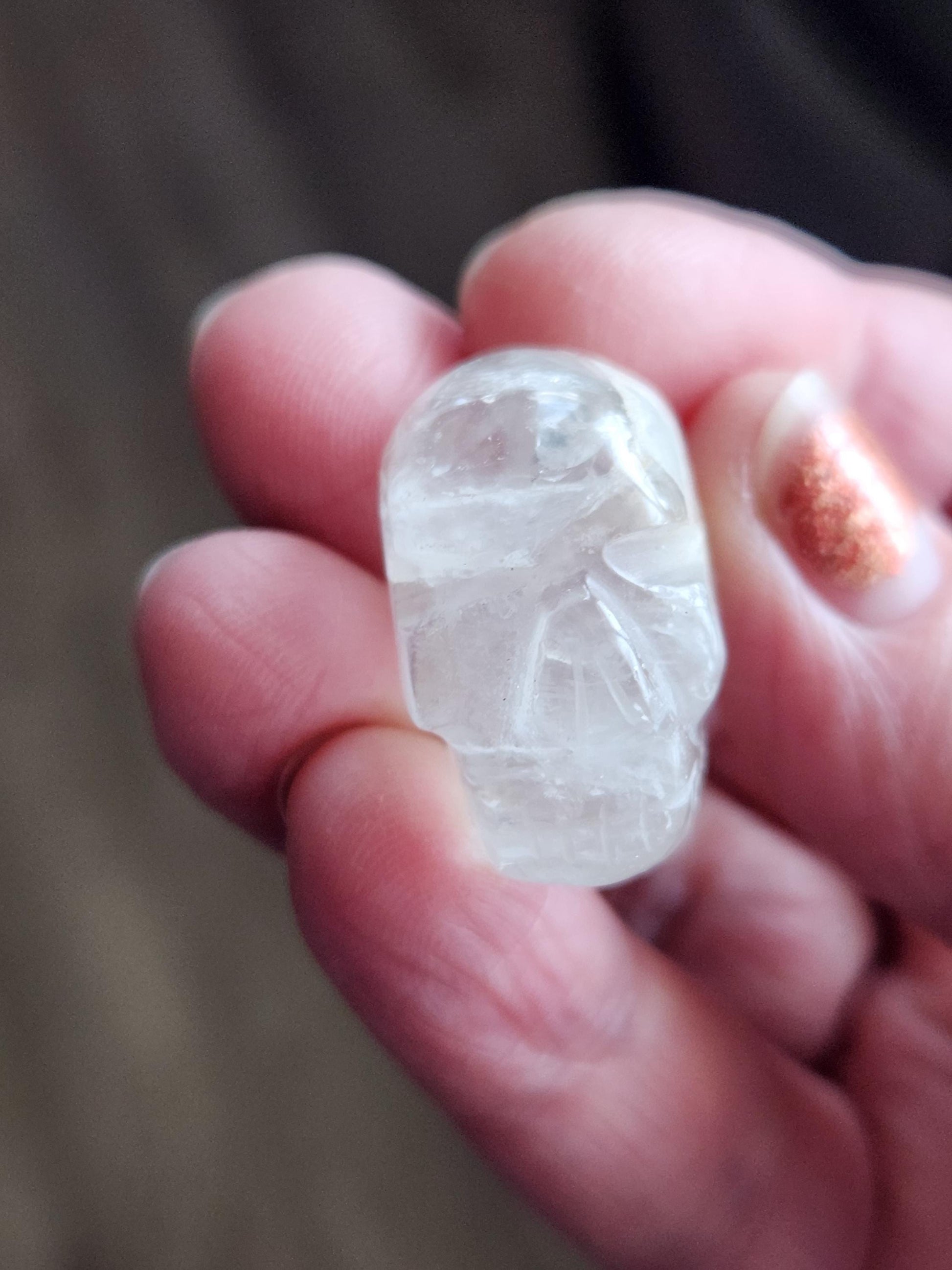 AAA Clear Quartz with Golden Healer Crystal Mini Skull - Natural Brazilian Stone