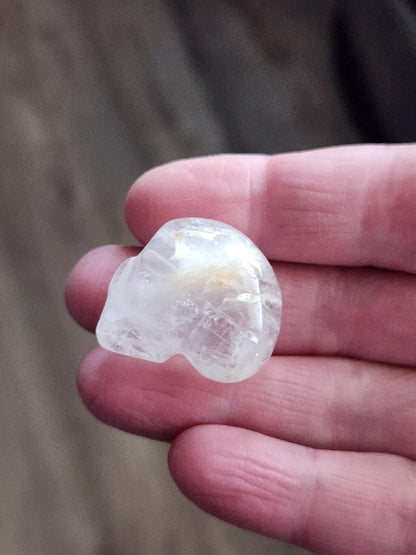 AAA Clear Quartz with Golden Healer Crystal Mini Skull - Natural Brazilian Stone