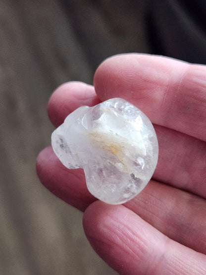 AAA Clear Quartz with Golden Healer Crystal Mini Skull - Natural Brazilian Stone