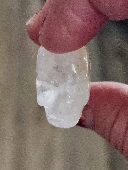 AAA Clear Quartz with Golden Healer Crystal Mini Skull - Natural Brazilian Stone