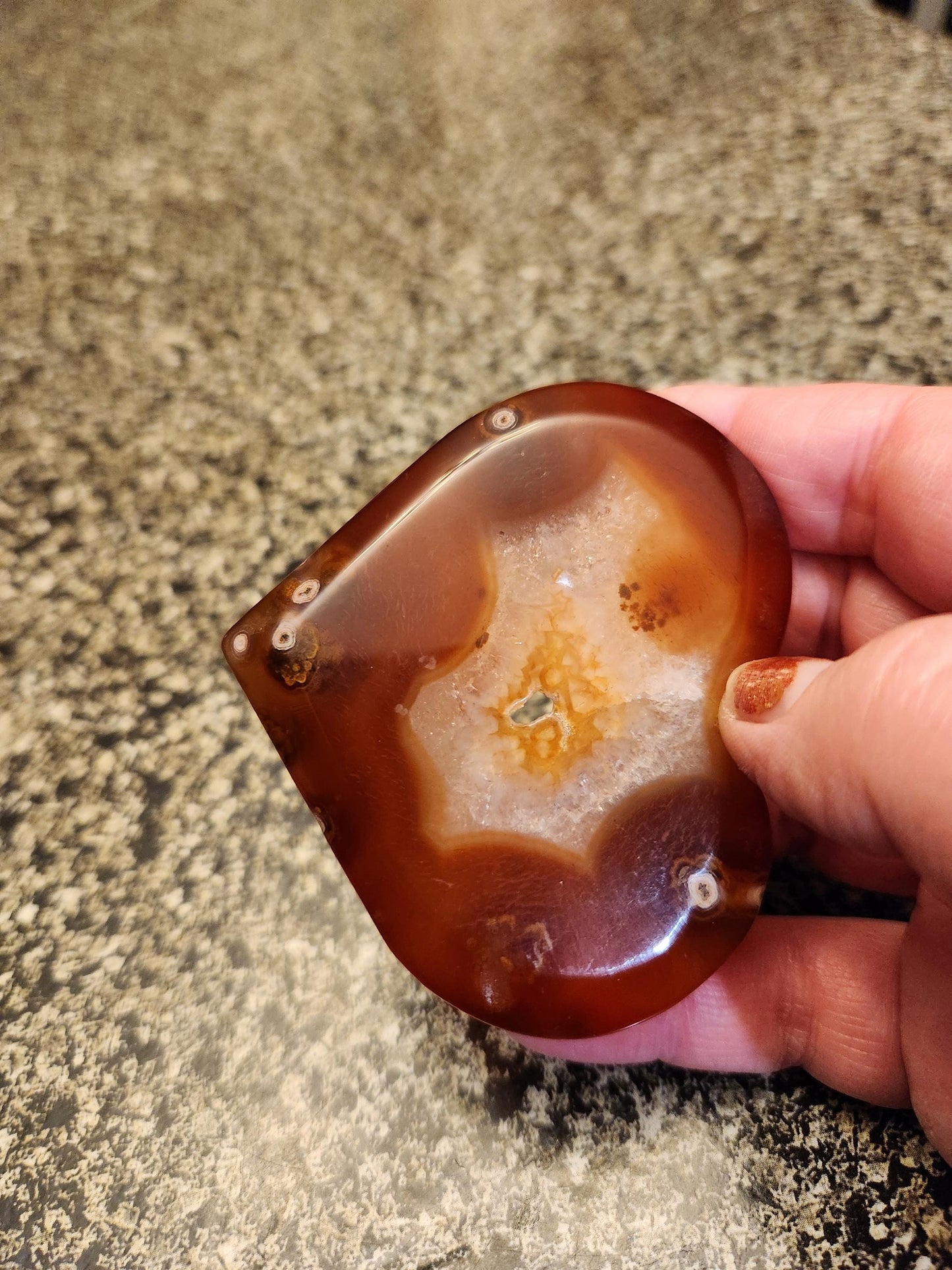 Carnelian Agate Heart with Druzy Center Natural Crystal