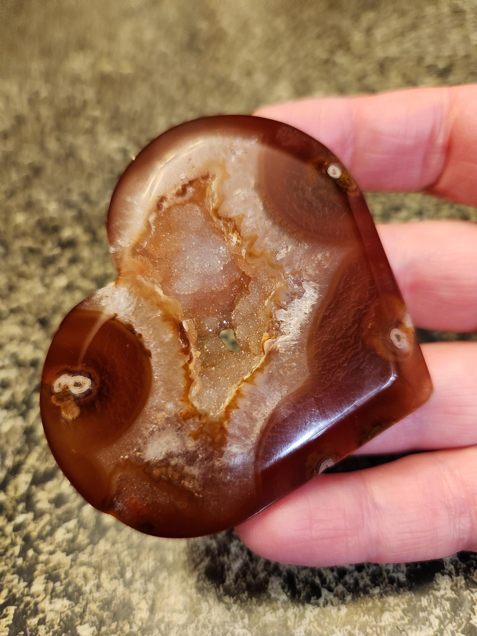 Carnelian Agate Heart with Druzy Center Natural Crystal