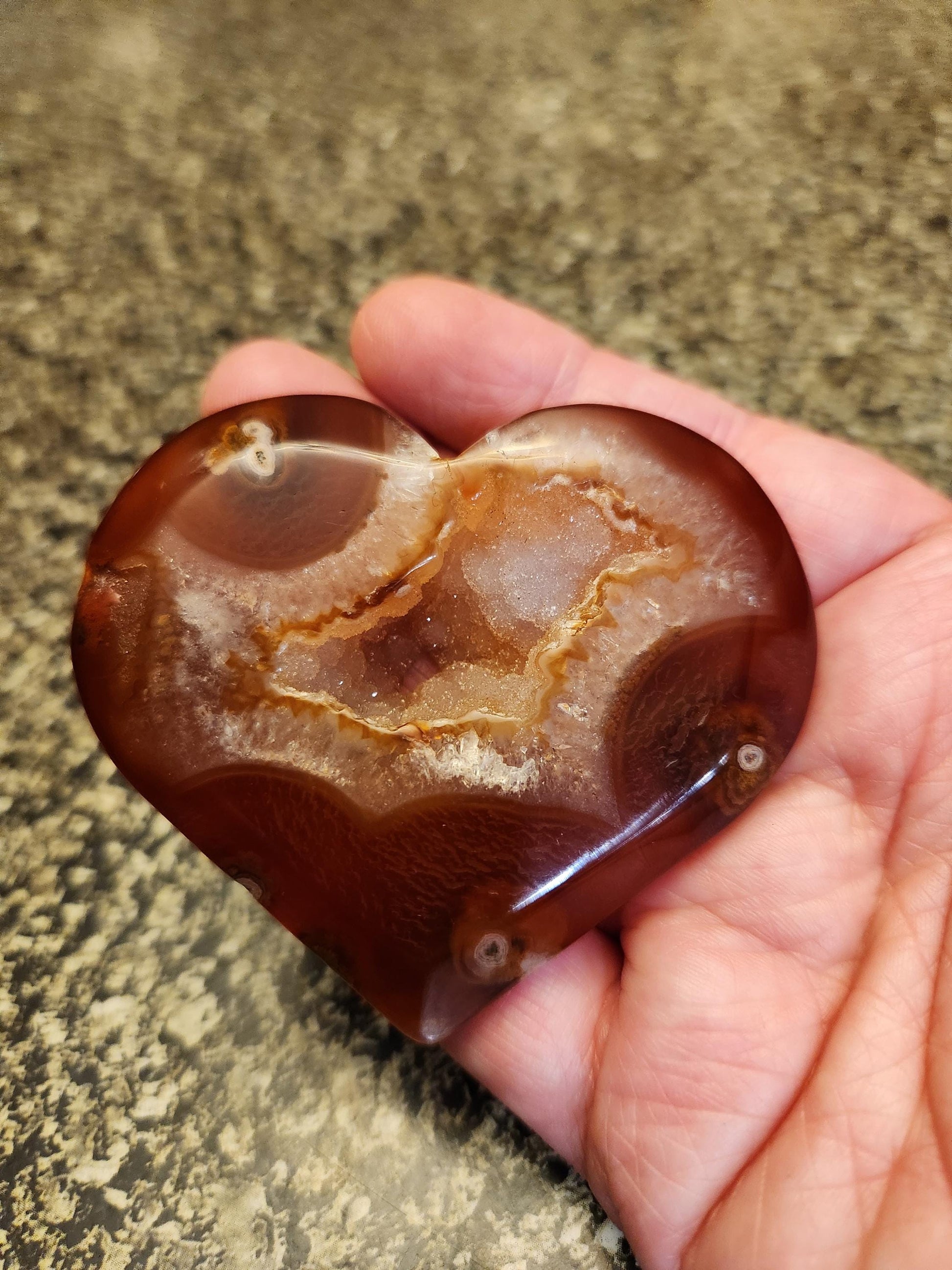 Carnelian Agate Heart with Druzy Center Natural Crystal