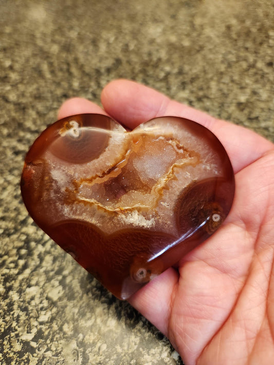 Carnelian Agate Heart with Druzy Center Natural Crystal