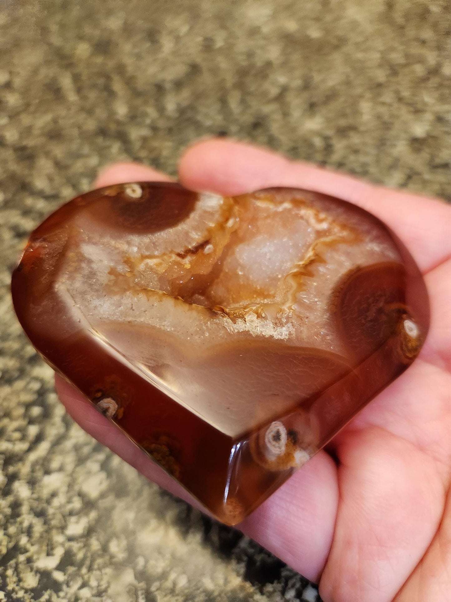 Carnelian Agate Heart with Druzy Center Natural Crystal