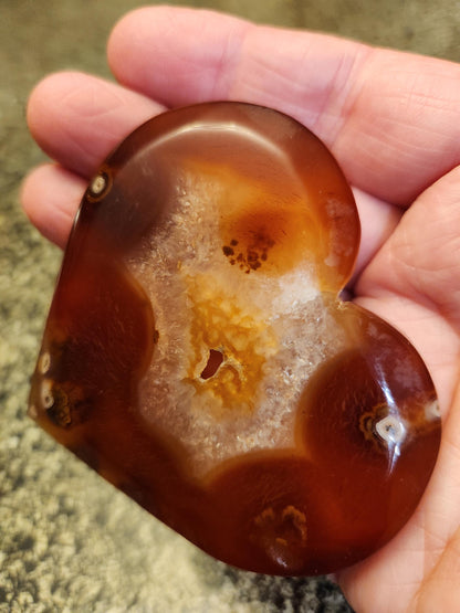 Carnelian Agate Heart with Druzy Center Natural Crystal
