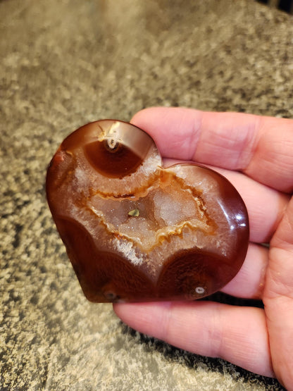 Carnelian Agate Heart with Druzy Center Natural Crystal
