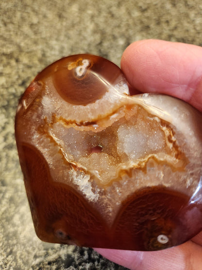 Carnelian Agate Heart with Druzy Center Natural Crystal