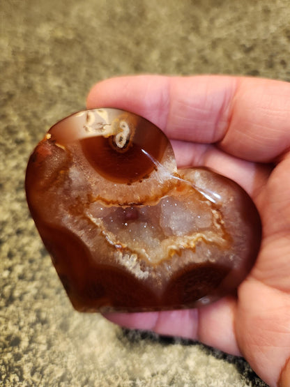 Carnelian Agate Heart with Druzy Center Natural Crystal