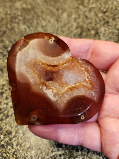 Carnelian Agate Heart with Druzy Center Natural Crystal