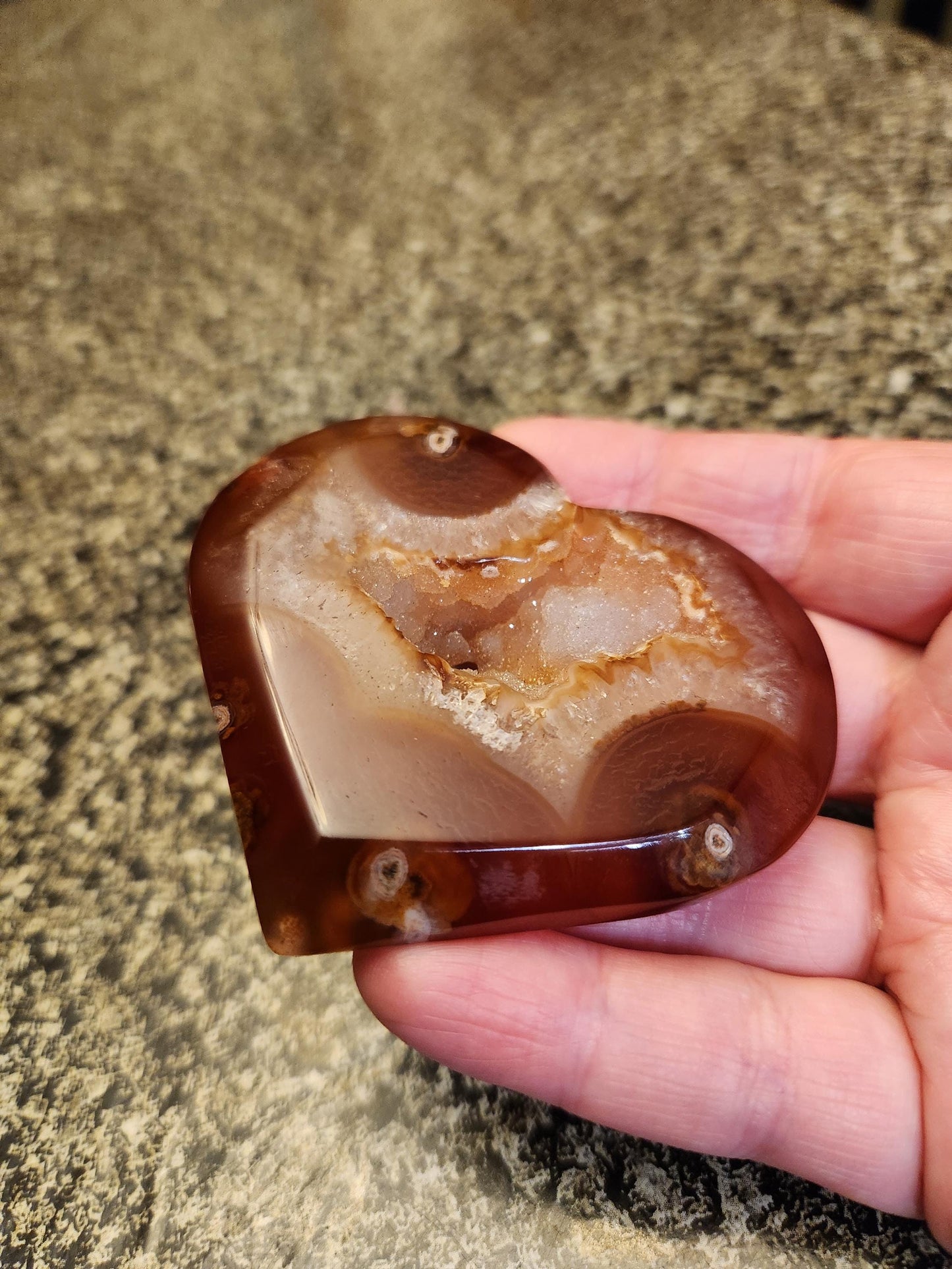 Carnelian Agate Heart with Druzy Center Natural Crystal