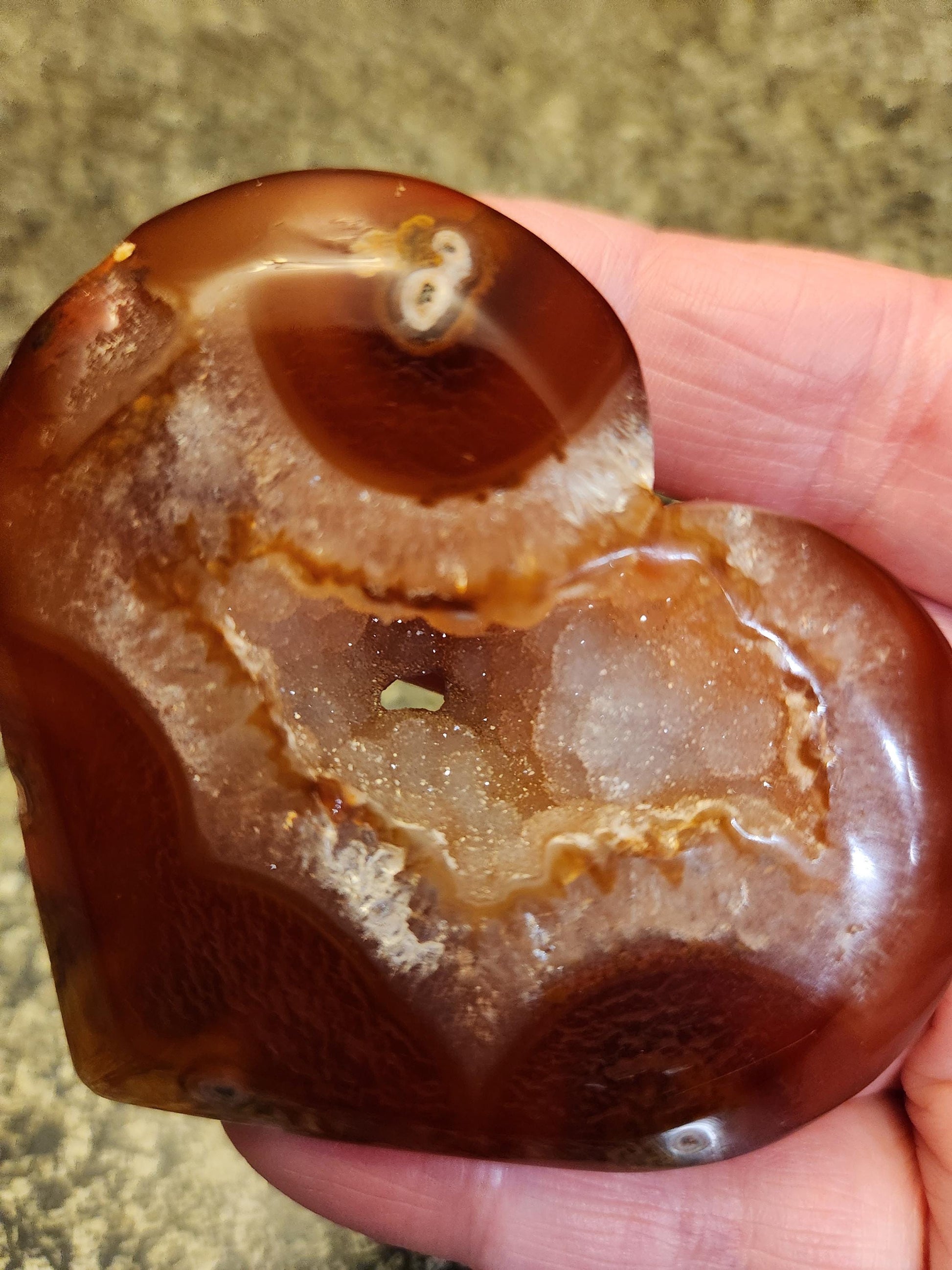 Carnelian Agate Heart with Druzy Center Natural Crystal