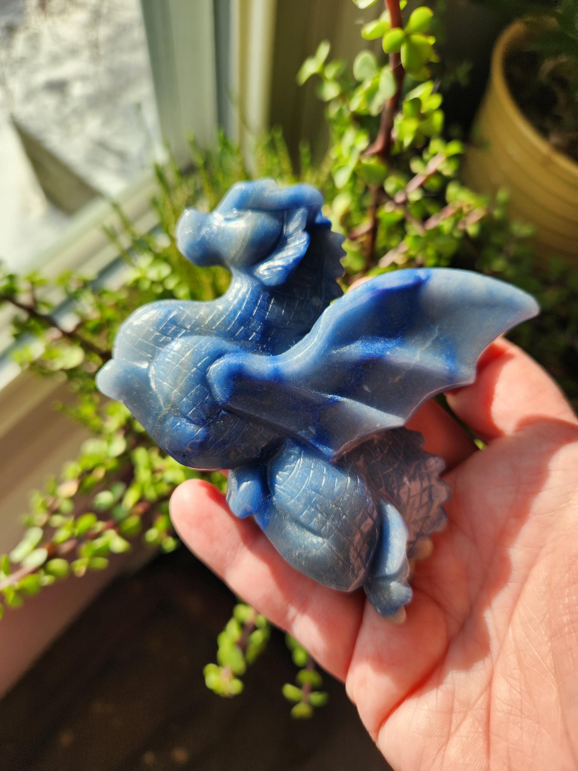 Blue Aventurine Crystal Dragon Carving - DnD, Decor