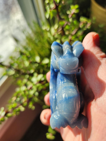 Blue Aventurine Crystal Dragon Carving - DnD, Decor