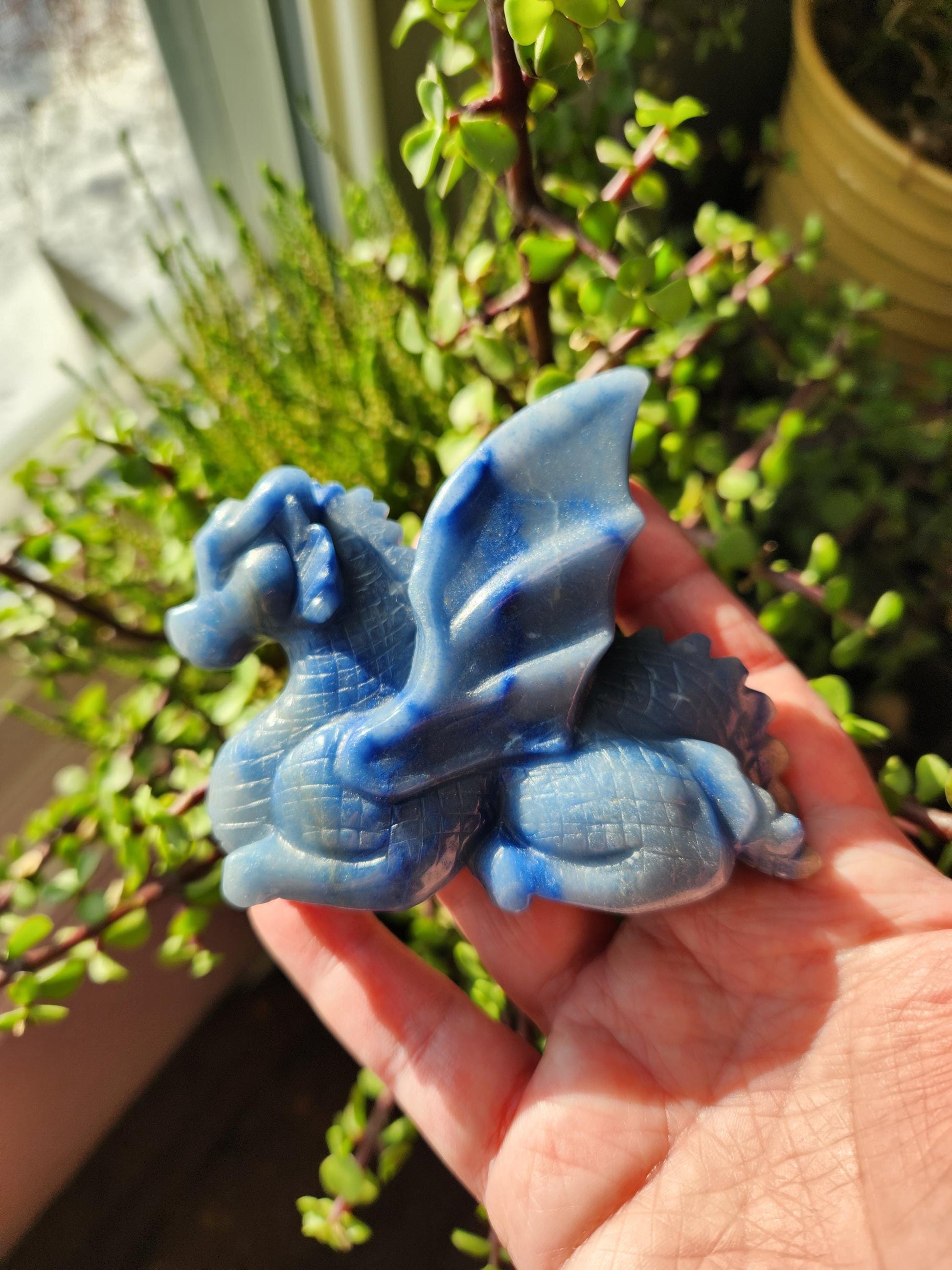 Blue Aventurine Crystal Dragon Carving - DnD, Decor