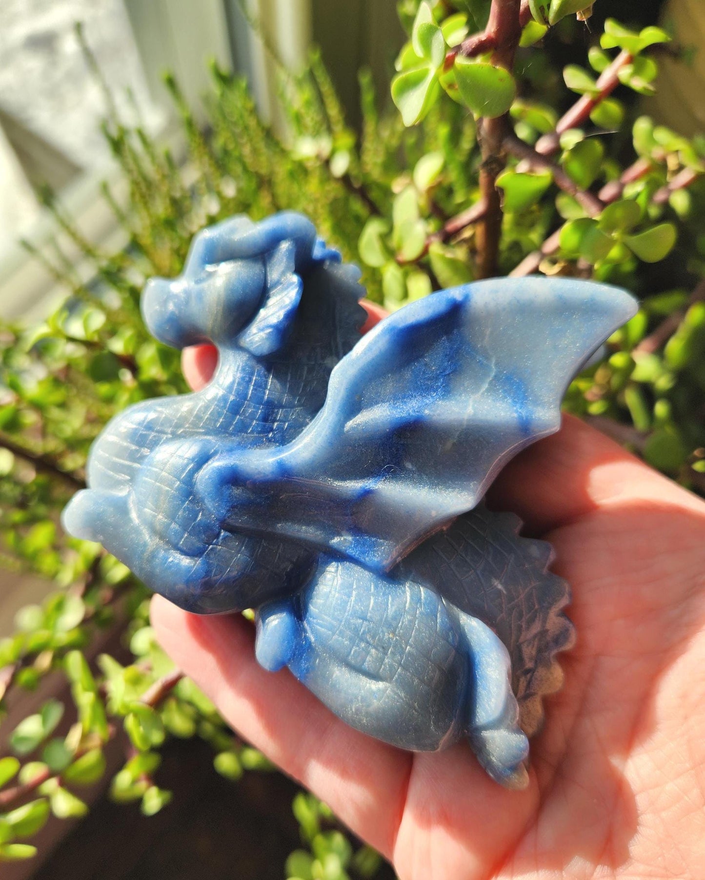 Blue Aventurine Crystal Dragon Carving - DnD, Decor