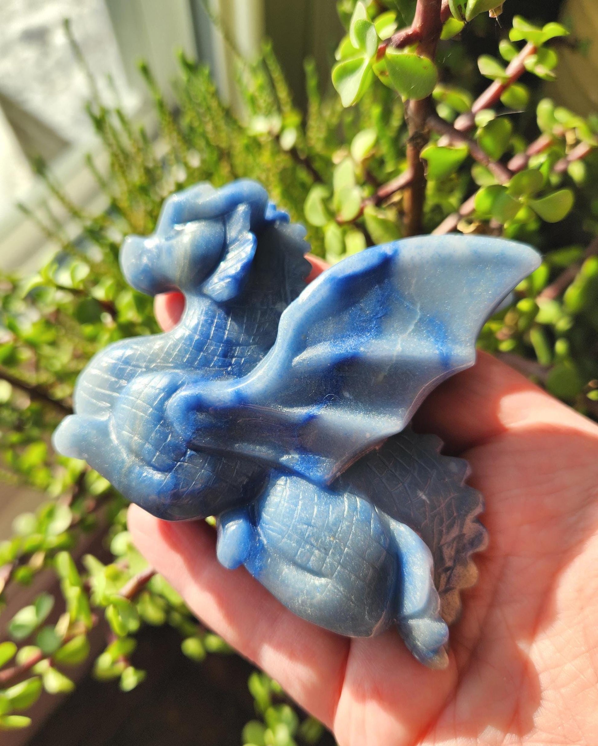 Blue Aventurine Crystal Dragon Carving - DnD, Decor