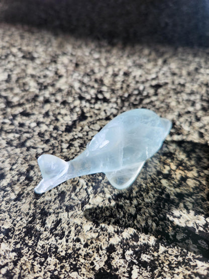 Mini Light Green Fluorite Dolphin Crystal Carving - High Polish