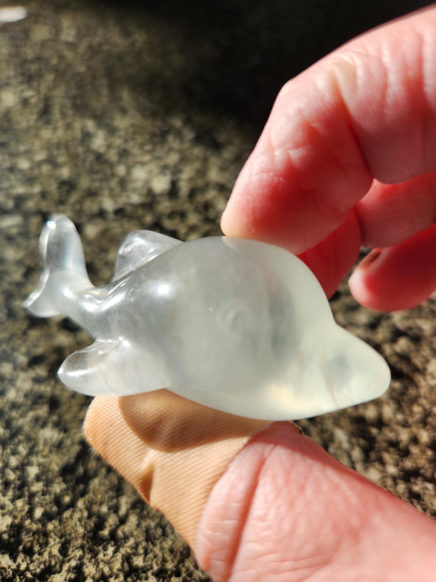 Mini Light Green Fluorite Dolphin Crystal Carving - High Polish