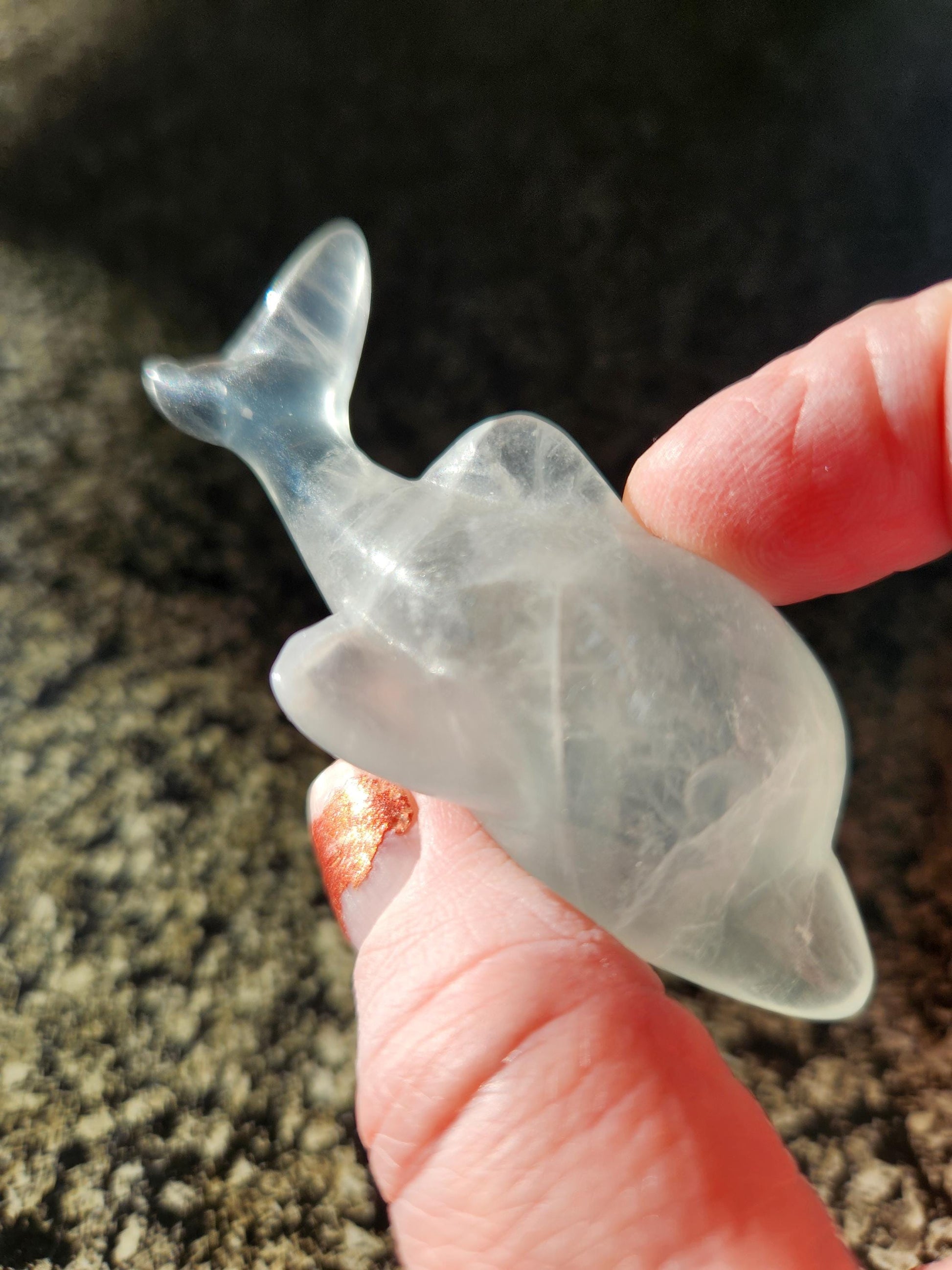 Mini Light Green Fluorite Dolphin Crystal Carving - High Polish