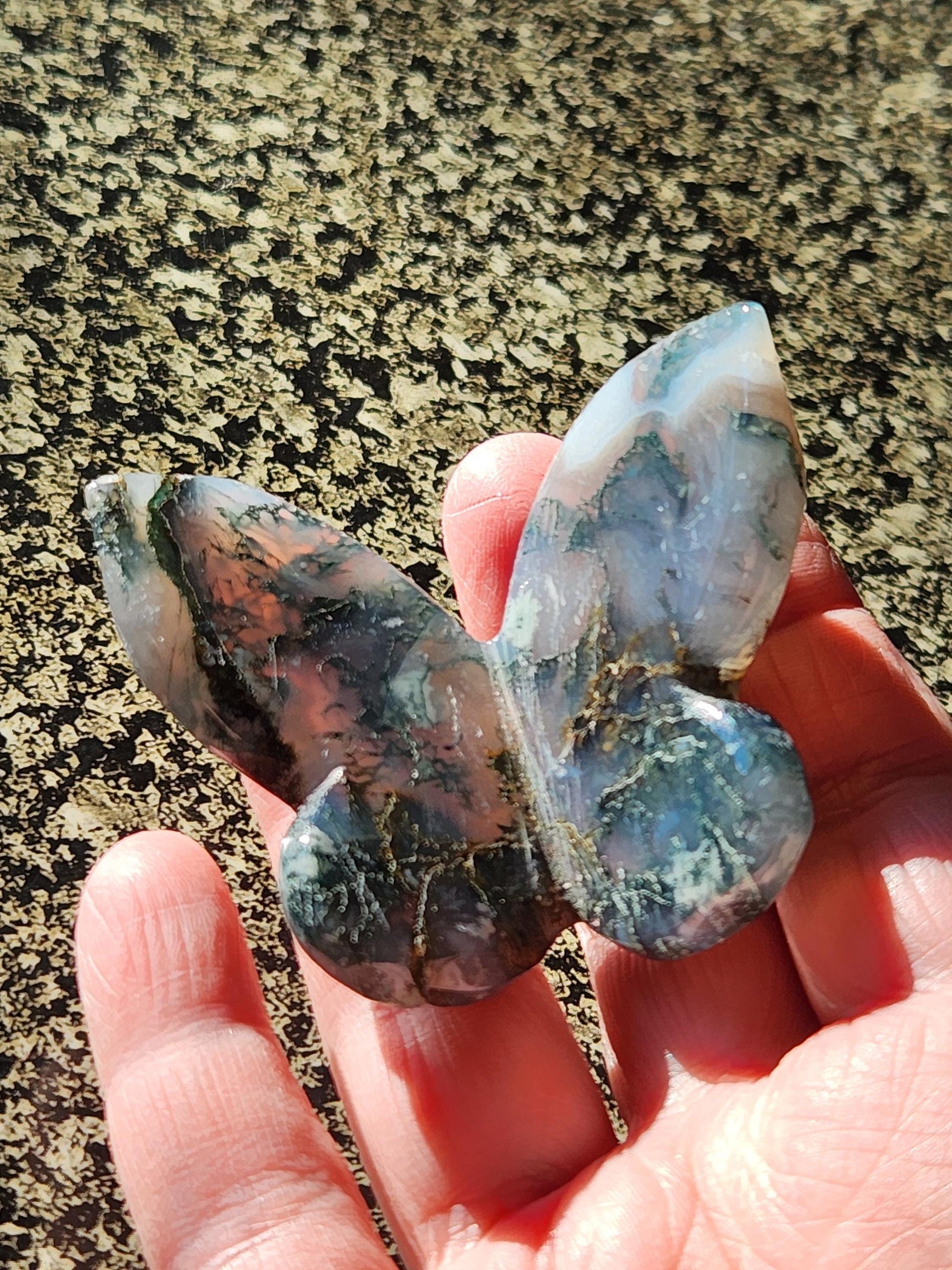 Moss Agate Carved Crystal Butterfly Self-Standing