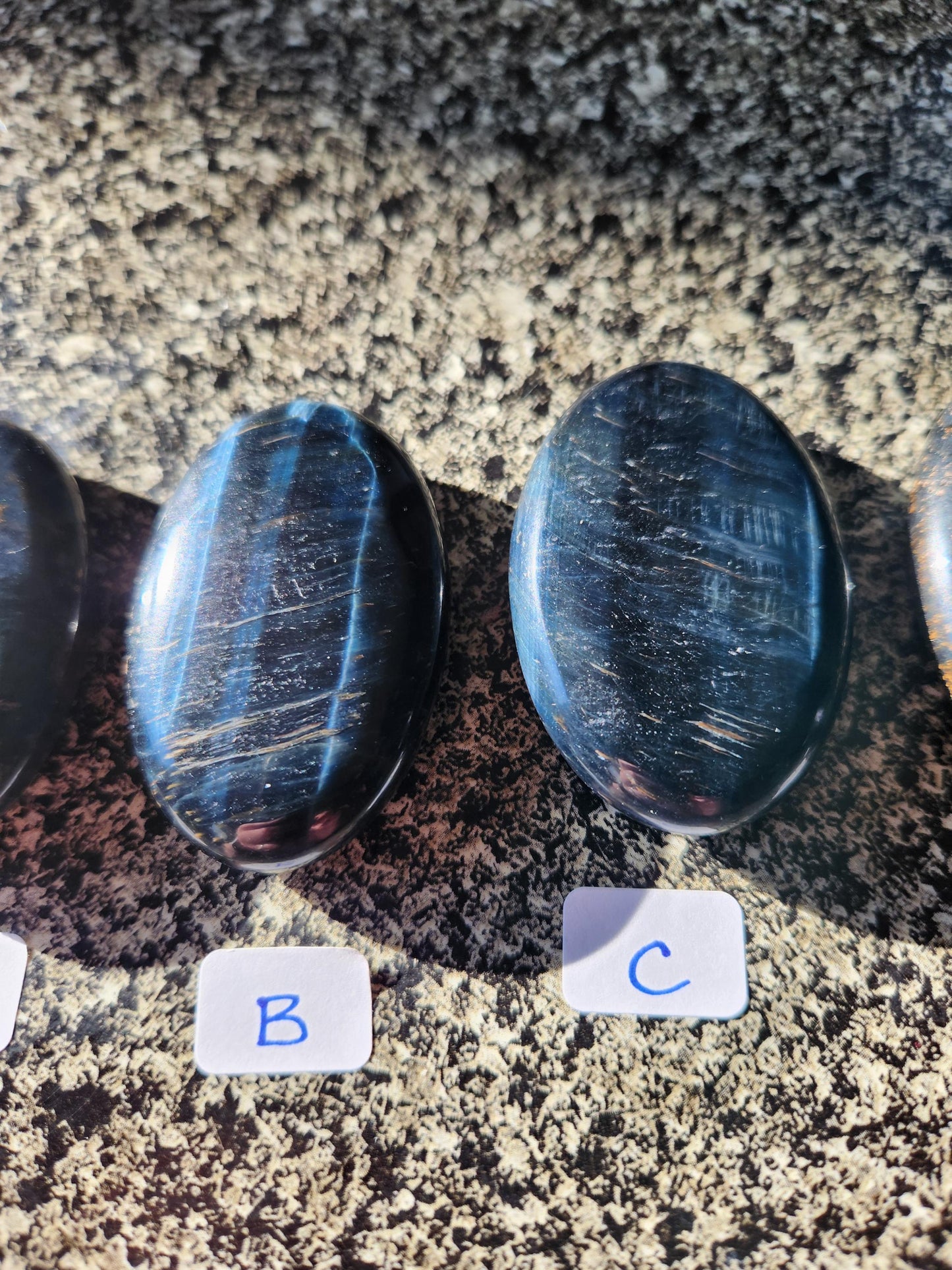 Beautiful Carved Blue Tiger Eye Palms, All Natural Crystal, High Polish, One