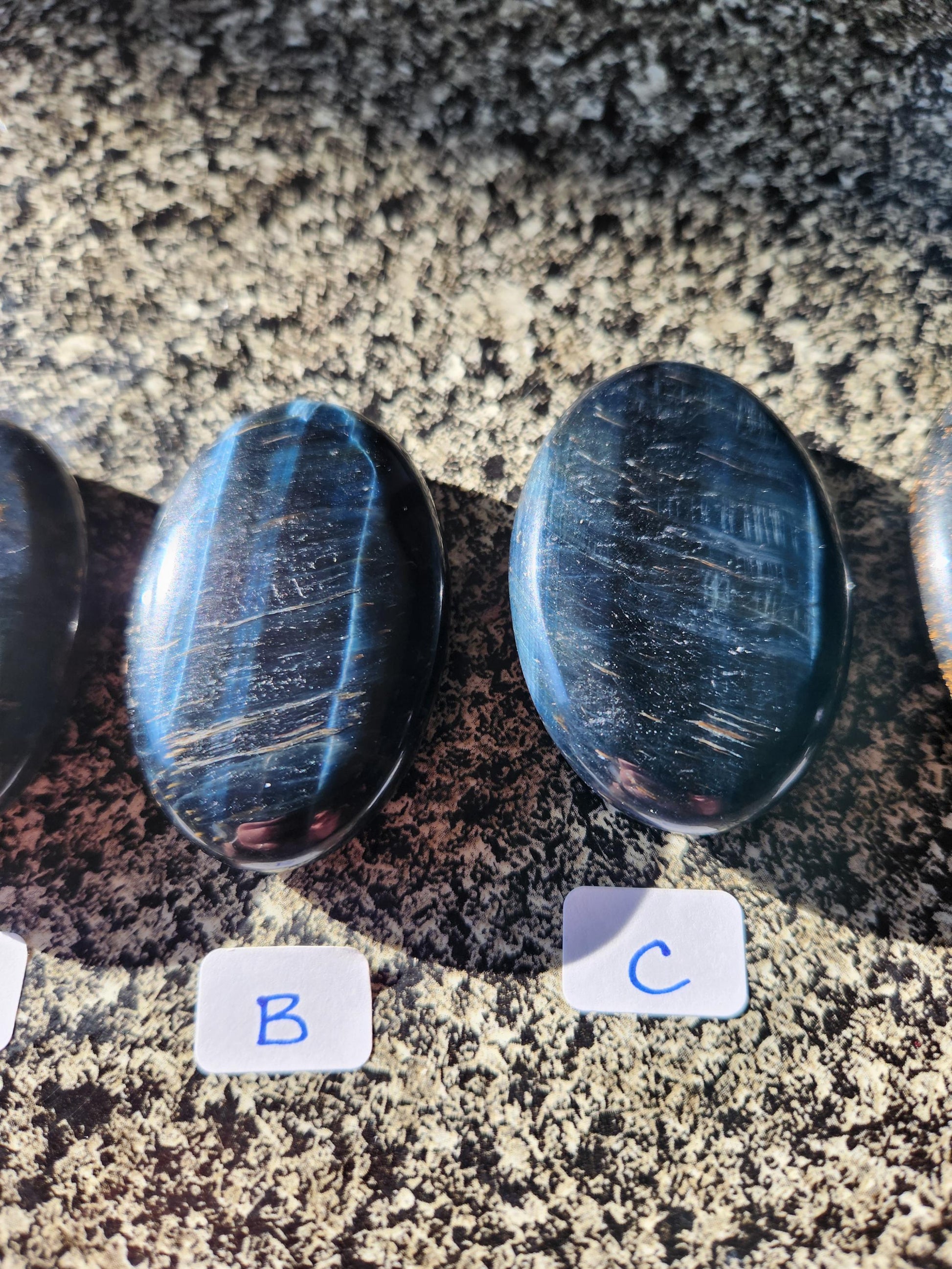 Beautiful Carved Blue Tiger Eye Palms, All Natural Crystal, High Polish, One