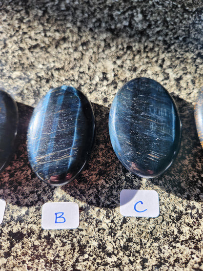 Beautiful Carved Blue Tiger Eye Palms, All Natural Crystal, High Polish, One