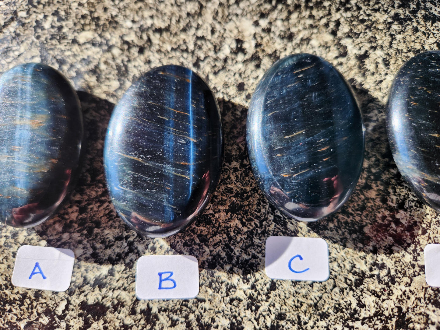 Beautiful Carved Blue Tiger Eye Palms, All Natural Crystal, High Polish, One