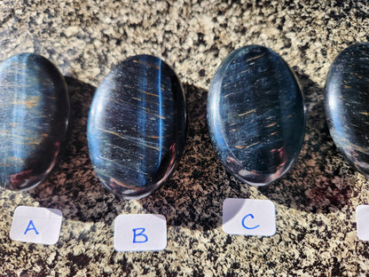 Beautiful Carved Blue Tiger Eye Palms, All Natural Crystal, High Polish, One