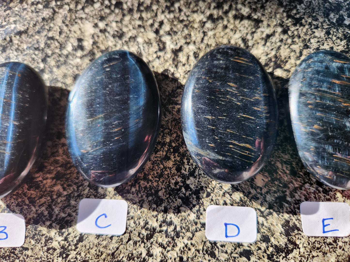Beautiful Carved Blue Tiger Eye Palms, All Natural Crystal, High Polish, One