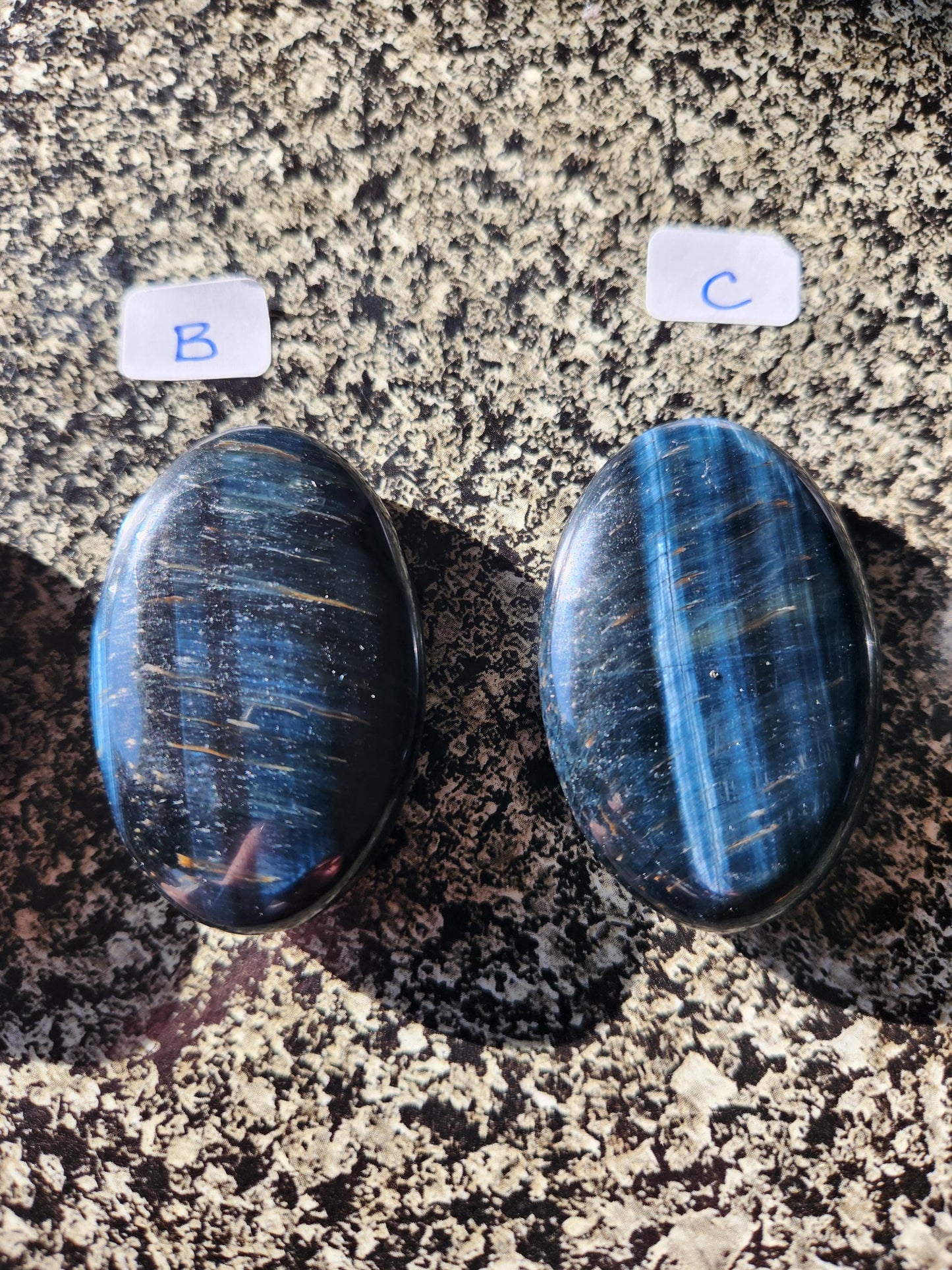 Beautiful Carved Blue Tiger Eye Palms, All Natural Crystal, High Polish, One