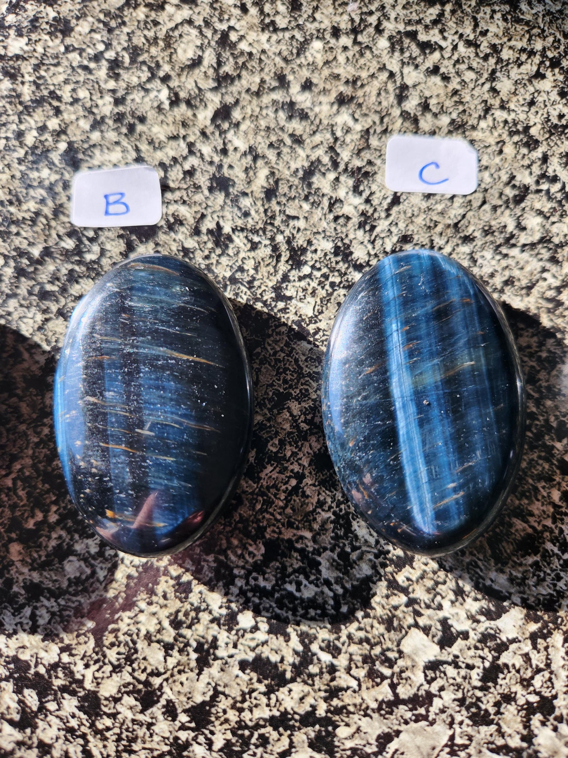 Beautiful Carved Blue Tiger Eye Palms, All Natural Crystal, High Polish, One