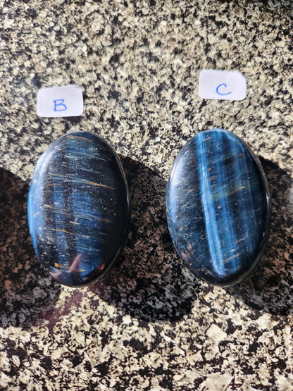 Beautiful Carved Blue Tiger Eye Palms, All Natural Crystal, High Polish, One