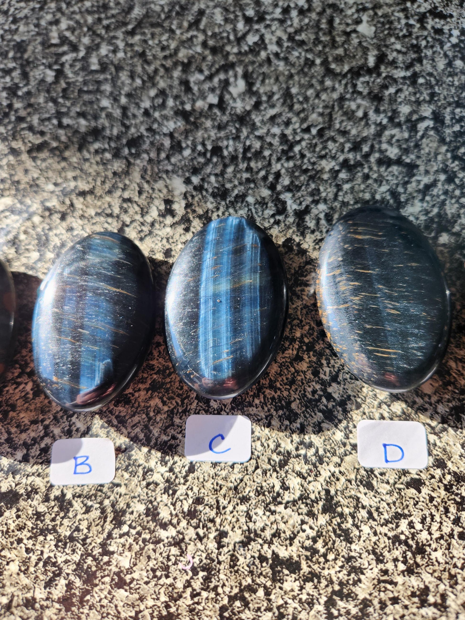 Beautiful Carved Blue Tiger Eye Palms, All Natural Crystal, High Polish, One