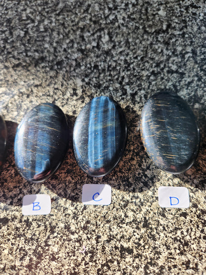 Beautiful Carved Blue Tiger Eye Palms, All Natural Crystal, High Polish, One