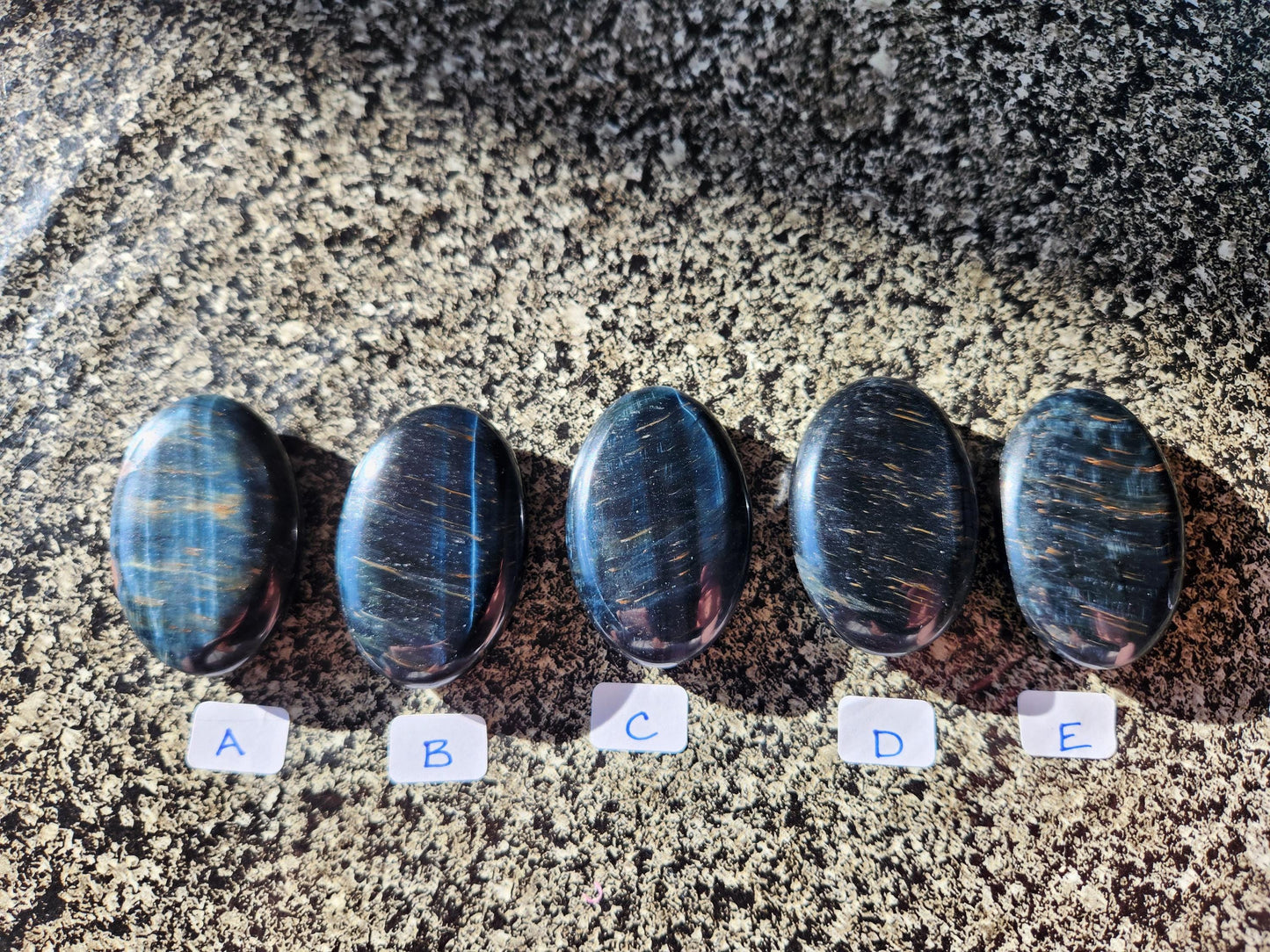 Beautiful Carved Blue Tiger Eye Palms, All Natural Crystal, High Polish, One