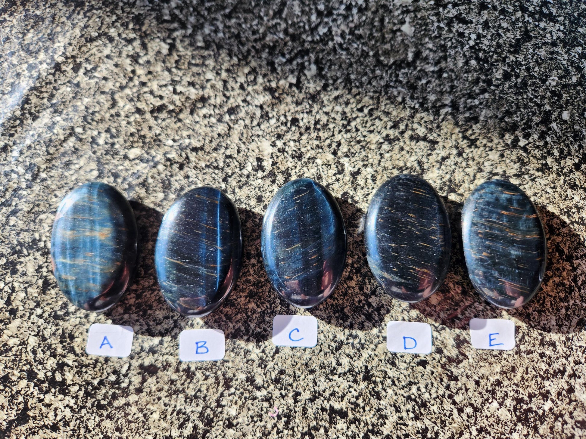 Beautiful Carved Blue Tiger Eye Palms, All Natural Crystal, High Polish, One